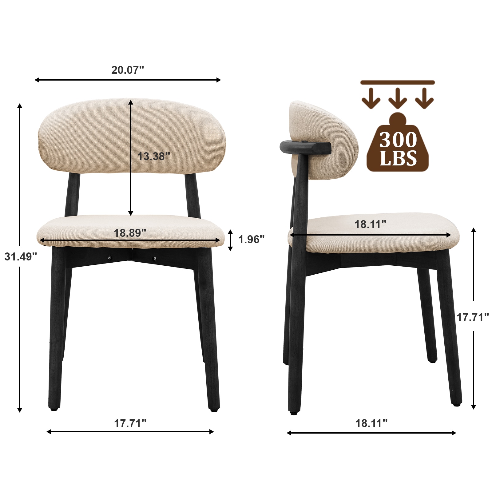 Beige Cotton-Linen Fabric Upholstered Dining Chair With Black Solid Wood Legs, Armless Chair Set Of 4 For Kitchen, Restaurant, Living, Meeting Room_maomaolike.com